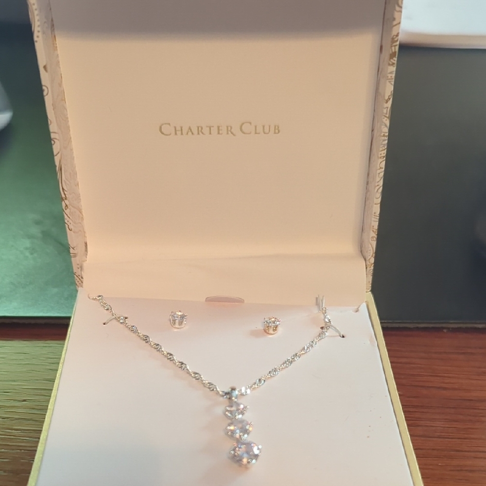 Charter Club Silver Necklace with Crystal Accents